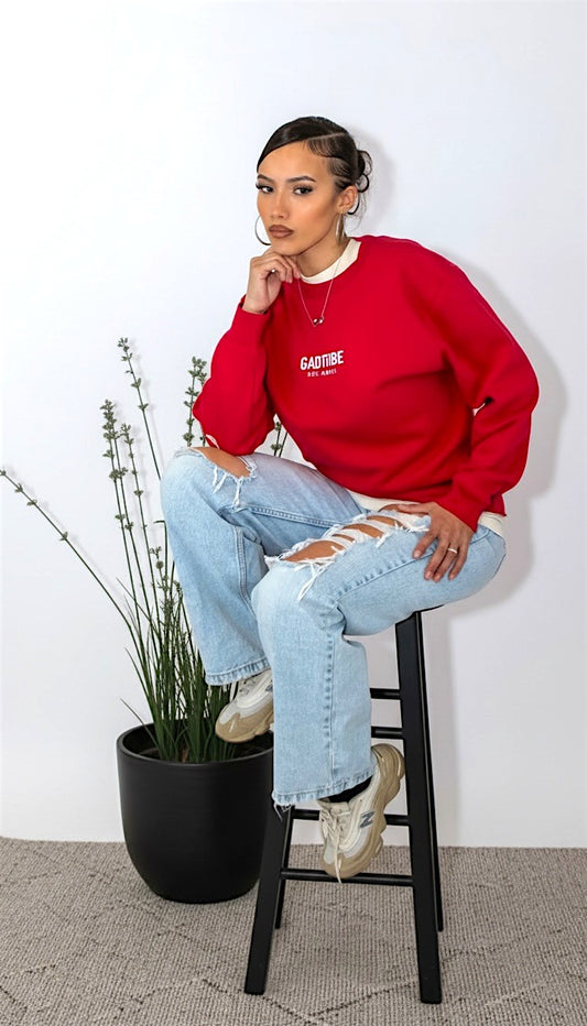 No pretending crew sweater (cardinal)